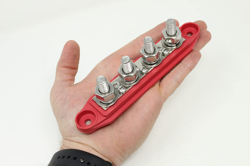 [Australia - AusPower] - 4 Post Power Distribution Block Bus Bar Pair with Cover - Made in The USA - 250 Amp Rating - Marine, Automotive, and Solar Wiring (5/16") 5/16" Red/Black 