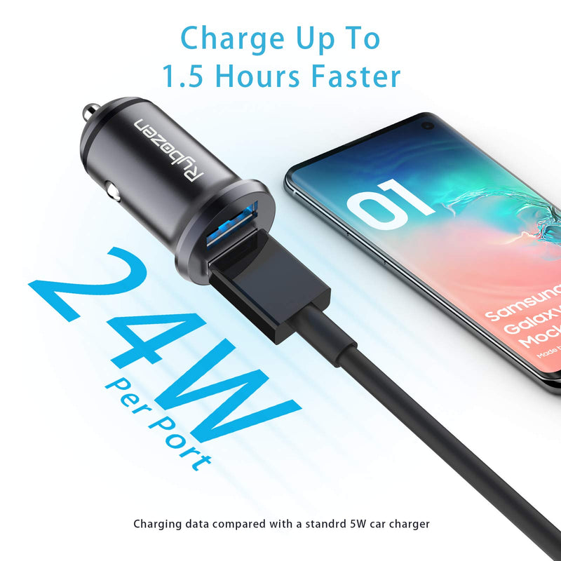 [Australia - AusPower] - Rybozen Car Charger, Mini 4.8A All Metal USB Car Charger, PowerDrive 2 Alloy Flush Fit Car Charger Adapter Dual Port Charging,for iPhone 12/11 pro/XR/x/7/6s, iPad Air 2/Mini 3, Note 9/Galaxy S10/S9/S8 