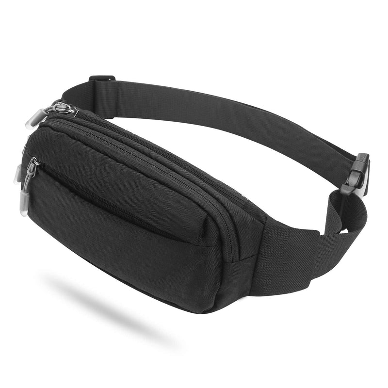 [Australia - AusPower] - USHAKE Fanny Pack Waist Packs with Extender for Men Women, Waist Pouch Bag Hip Pack with 3-Zipper Pockets Adjustable Straps for Casual Travel Hiking Running Outdoor Sports BLACK 