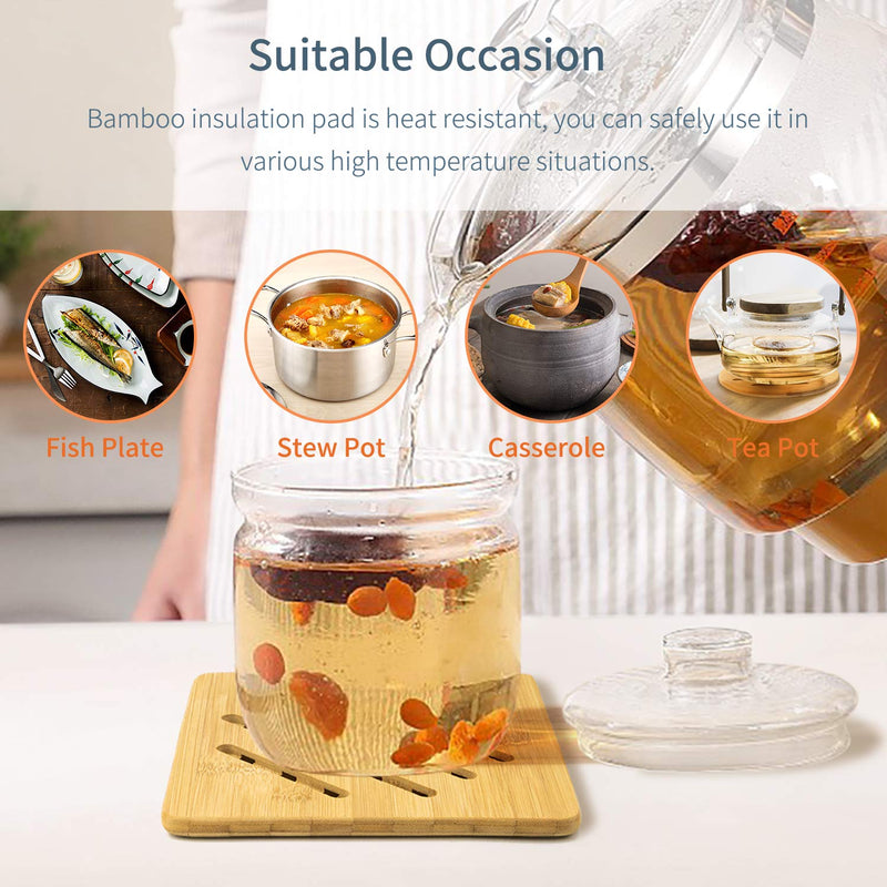 [Australia - AusPower] - Alfto Hot Pads Trivet,Table Solid Bamboo Wood Trivets for Hot Dishes and Pot with Non-slip Pads Heat Resistant Pads Teapot Trivet 4pcs(Multi Size,2 Square 2 Round) 