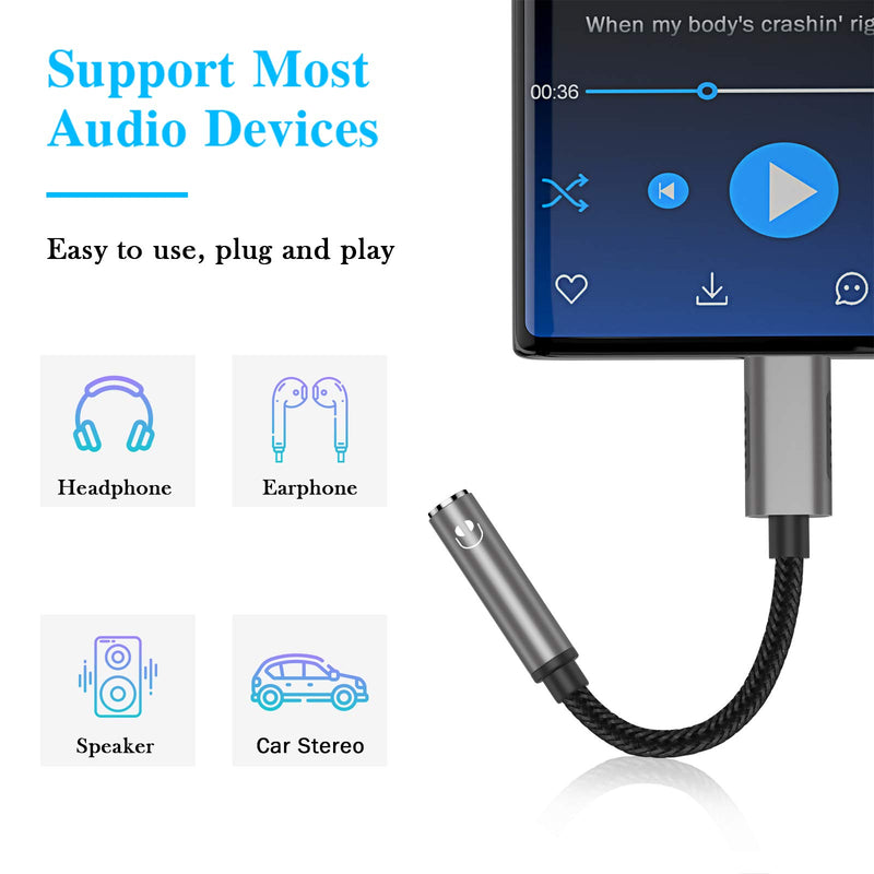 [Australia - AusPower] - TITACUTE USB C Headphone Adapter for Samsung S21 S20 FE S22 Galaxy Z Flip 3 Fold 2 USB C to 3.5mm Dongle Audio Adapter Stereo Type C Aux Cable for iPad Mini 6th OnePlus 9 Pro 8T 8 Note 20 Pixel 6 Grey 