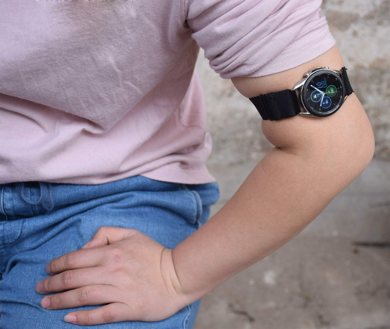 [Australia - AusPower] - 22mm Elastic Wristband/Armband Strap for Compatible with Samsung Galaxy Watch 46mm, Samsung Galaxy Watch 3 45mm, Garmin Vivoactive 4 45mm Smartwatch (Black, Medium) 