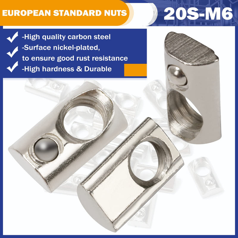 [Australia - AusPower] - KOOTANS 50pcs 2020 Series M6 Half Round Roll in Spring T Nuts for European Standard 20 Series 6mm T-Slot Aluminum Extrusion Profile 20S-M6 