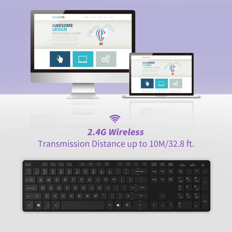 [Australia - AusPower] - BFRIENDit Wireless Keyboard Ultra - Quiet Chocolate Keys 2.4GHz Connection Slim Wireless Computer Keyboard for Windows 10/8/7/Vista, Microsoft & PC, Smart TV, RF1430K - Black 