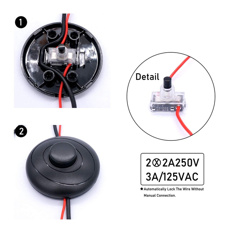 [Australia - AusPower] - TWTADE 2PCS Foot Switch Floor Foot Inline Pedal Push Switch, Round Lamp Light Foot Control Footswitch AC 100-250V, for LED Light On-Off Control DJT-2P 2 Pcs 