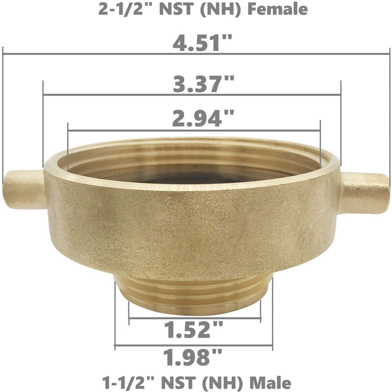 [Australia - AusPower] - SpringSpray 2-1/2" NST (NH) Female x 1-1/2" NST (NH) Male Brass Fire Hydrant Adapter with Pin Lug Brass Fire Equipment 