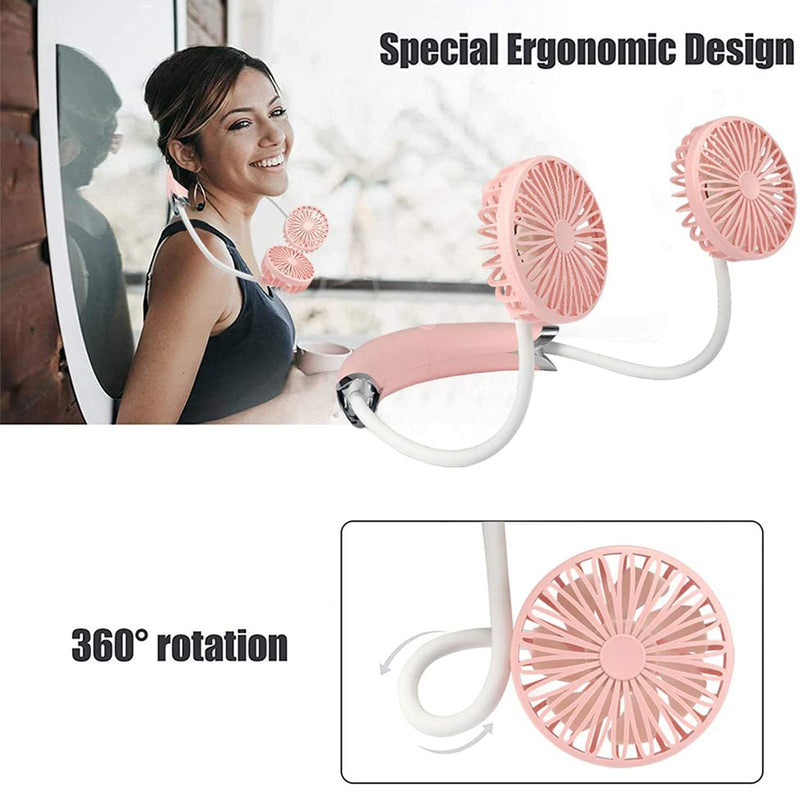 [Australia - AusPower] - Oluote Hands Free Neck Fan, Portable Fan Mini USB Personal Rechargeable Sports Wearable Neckband Fan, 2 Speed Adjustable Headphone Design Suitable for Travel Outdoor Indoor Office Reading (Pink) Pink 