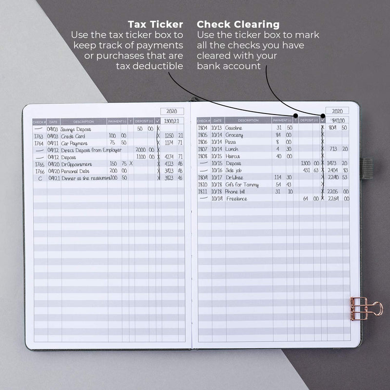 [Australia - AusPower] - Clever Fox Check Register – Deluxe Checkbook Log with Check & Transaction Registers, Bank Account Register Booklets for Personal and Work Use, A5 Hardcover - Grey A5 (5.8'' x 8.3'') 