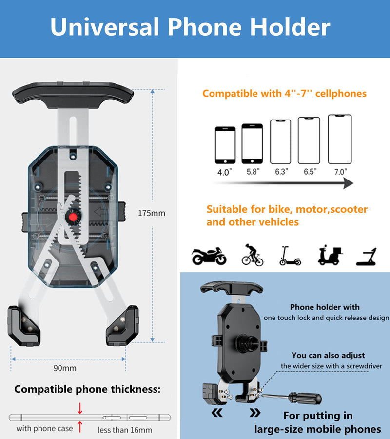 [Australia - AusPower] - KEWIG Motorcycle Phone Mount, Quick Install Bike Phone Holder, Bike Accessories for Motorcycle, Bicycle Handlebar Cradle Clip with Sturdy Aluminum Alloy Mounting Base, Fit for 4" - 7" Cellphones Silver 