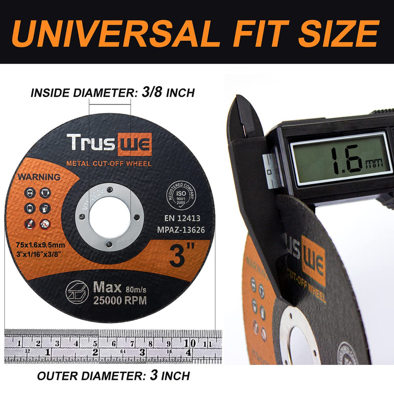 [Australia - AusPower] - Truswe Cut Off Wheels 25 Pack,3 Inch,Metal and Stainless Steel Cutting Wheel for Angle Grinder,Ultra Thin Cut-Off Wheel Cutting Disc (25 PCS 3 x 1/16 x 3/8 inch Cut Off Wheels) 25 PCS 3 x 1/16 x 3/8 inch Cut Off Wheels 