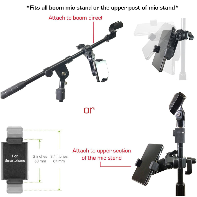 [Australia - AusPower] - AccessoryBasics Music Boom Mic Microphone Stand Smartphone Mount w/360° Swivel Adjust Holder for all smartphones up to 3.75 inches wide (Zoom Video Compatible) 