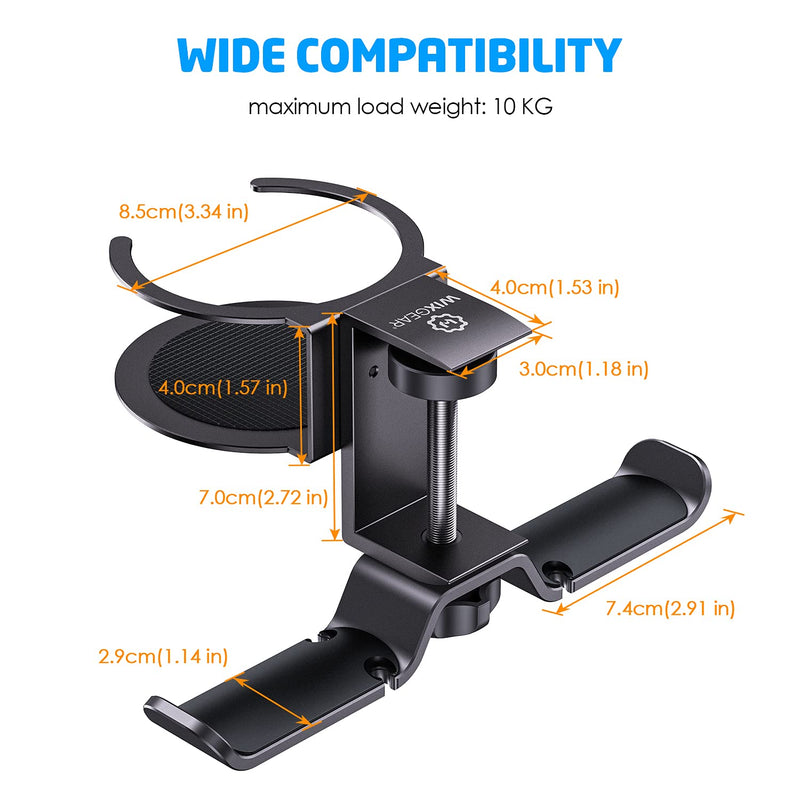 [Australia - AusPower] - WixGear Headphone Stand, 2 in 1 PC Gaming Headset Stand Cup Holder, with Cable Organizer, 360° Adjustable & Rotating Arm Clamp Headphone Holder, Suitable for All Headphones and Drinks 