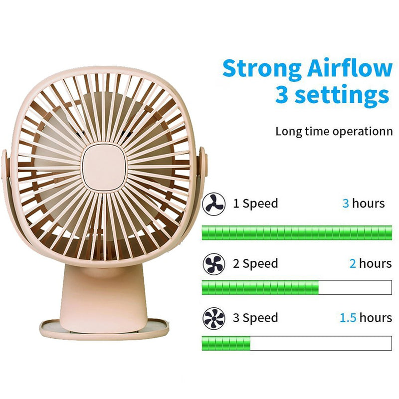 [Australia - AusPower] - USB Table Fan Clip on & Desk Personal Fan, Mini Portable Fan, 360 Degree Rotation, 3 Speeds Adjustable with LED Lamp Function, Flexible Design Rechargeable Battery Operated Fan for Bedroom Office Pink 