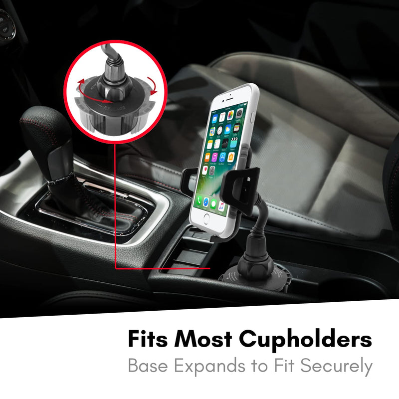 [Australia - AusPower] - Macally Car Cup Holder Phone Mount [Upgraded Base], Adjustable Gooseneck Cell Phone Cup Holder Cradle Car Mount - Easy Clamp Cradle in Vehicle Compatible with All Apple iPhone Android Smartphone 