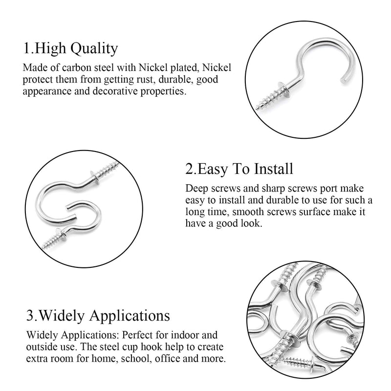 [Australia - AusPower] - Cup Screw Hooks for Hanging, DYWISHKEY 136PCS 7 Sizes Cup Hooks Kit, Nickel Plated Screw-in Cup Hooks for Home, Office and Workplace (1/2", 5/8", 3/4", 7/8", 1'', 1-1/4", 1-1/2") Silver 