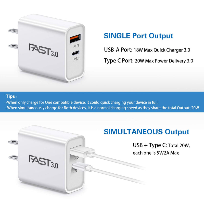 [Australia - AusPower] - 20W USB C Fast Charger[ 4-Pack] iSeekerKit Dual Port PD Power Delivery + Quick Charger 3.0 Wall Charger Block Compatible for iPhone 13/12/11 /Pro Max Mini XS/XR/X, 8/7/6, Pad Pro,Samsung Galaxy, Pixel White 