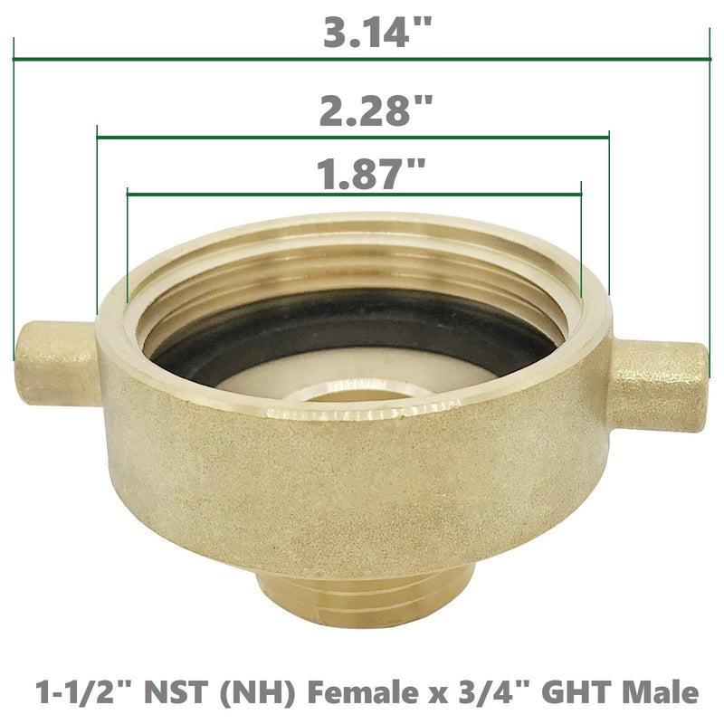 [Australia - AusPower] - SpringSpray 1-1/2" NST (NH) Female x 3/4" GHT Male Brass Fire Hydrant Adapter with Pin Lug Brass Fire Equipment Brass Hydrant to Garden Hose Adapter 1-1/2"NH Female x 3/4"GHT Male 