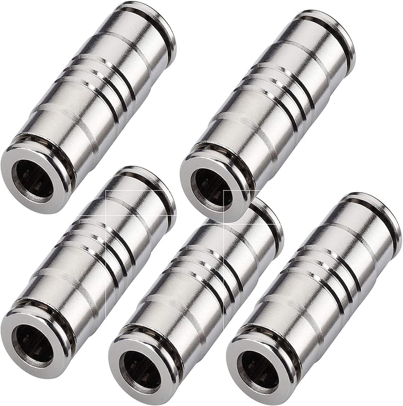 [Australia - AusPower] - Utah Pneumatic Push To Connect Air Line Fittings 1/4"Od Union Straight Tube Connector Air Fittings Quick Connect Push Lock Fittings Air Bag Fittings Pneumatic Tube Fittings Plated Brass Push (5 Pack) 