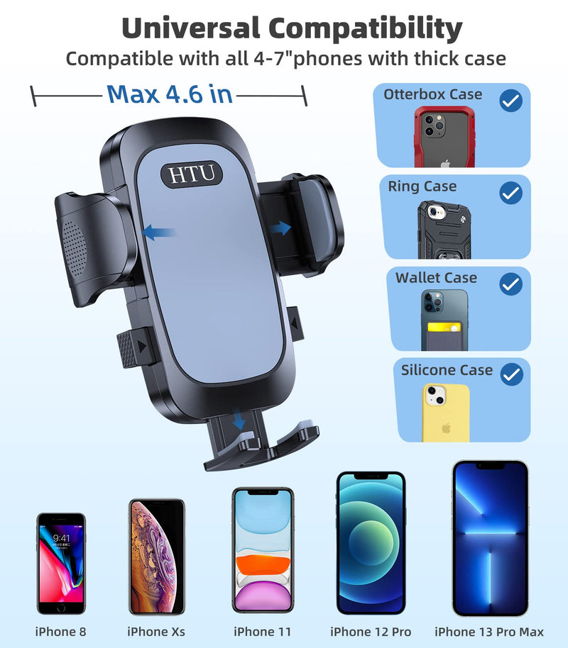 [Australia - AusPower] - HTU Cell Phone Holder for Car Dashboard [Big Phones & Thick Case Friendly] Compatible for iPhone 13 Pro Max 12 11 Pro All Smartphones Easy One Touch Cellphone Car Mount Dash Windshield Air Vent Cradle 