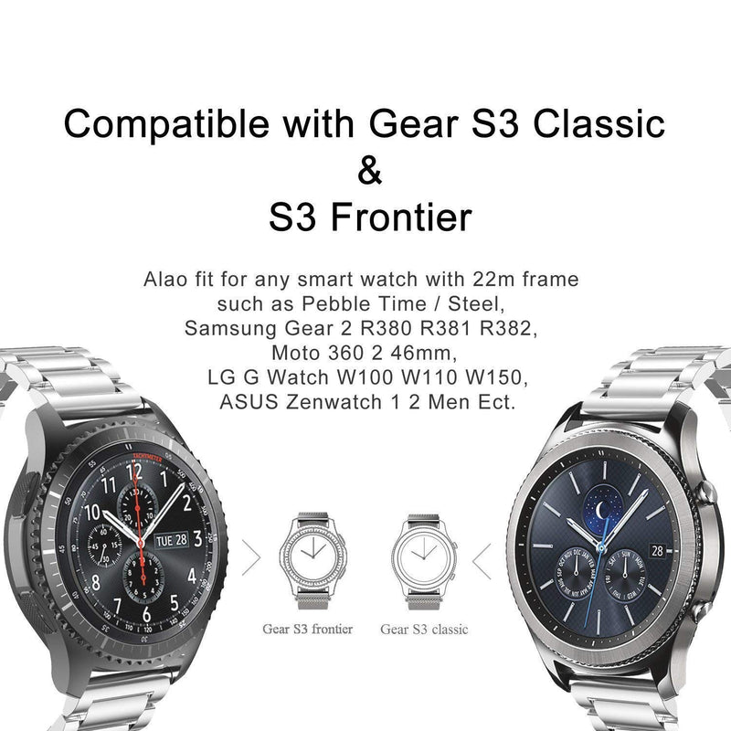 [Australia - AusPower] - Shangpule Compatible for Gear S3 bands, Galaxy Watch 3 45mm Band Galaxy Watch 46mm Bands, 22mm Stainless Steel Metal Replacement Strap Bracelet (Silver + Gold) Silver + Gold 