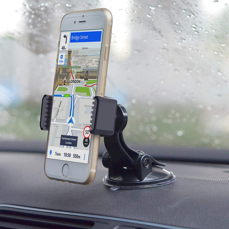 [Australia - AusPower] - APPS2Car Suction Cup Phone Holder for Car with Adjustable Arm, Low Profile Dashboard Phone Mount Compact Windshield Window Dash Mobile Stand Compatible w/ All iPhone and Android Cell Phones 