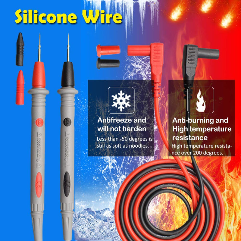 [Australia - AusPower] - DARKBEAM Multimeter Test Leads Kit with Alligator Clips and Plunger Test Wire, Silicone Material Resistant to high Temperature and Low Temperature, Hooks Test Probes 1000V 20A CAT III, Pointed Especially Sharp Model+Chuck 