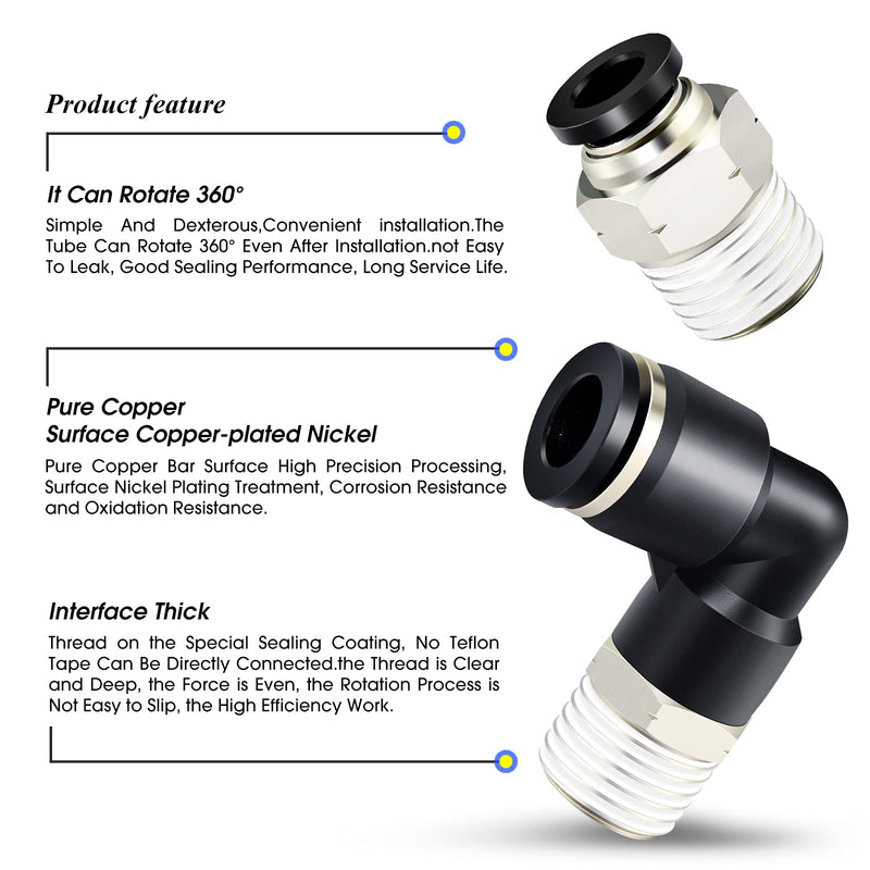[Australia - AusPower] - TAILONZ PNEUMATIC Elbow and Straight Combination 1/2 Inch Tube OD x 1/4 Inch NPT Thread Push to Connect Fittings PC-1/2-N2+PL-1/2-N2(Pack of 12) 1/2"OD x 1/4"NPT 