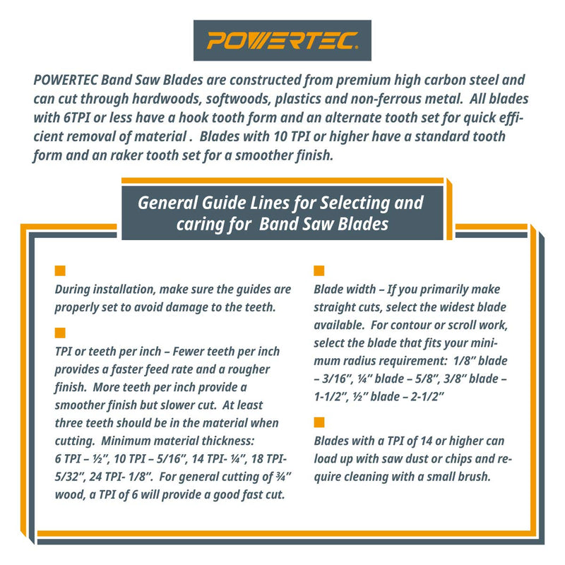 [Australia - AusPower] - POWERTEC 13270 82" x 1/2" x 14 TPI Bi-Metal Band Saw Blade, for 12" Jet and 16" 3-Wheel Delta Bandsaw Bi-Metal 1/2" x 14 TPI 