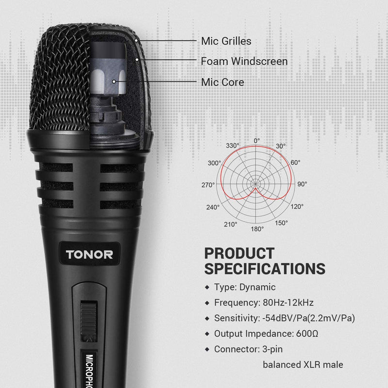 [Australia - AusPower] - TONOR Dynamic Karaoke Microphone for Singing with 16.4ft XLR Cable, Metal Handheld Mic Compatible with Karaoke Machine/Speaker/Amp/Mixer for Karaoke Singing, Speech, Wedding and Outdoor Activity 