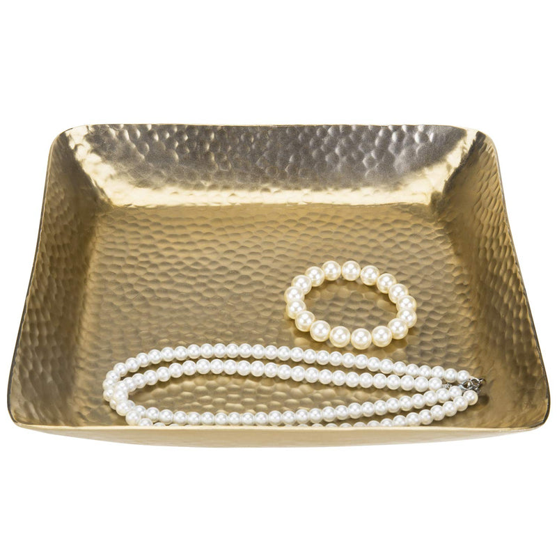 [Australia - AusPower] - MyGift Antique Brass Tone Hammered Square Tabletop Jewelry Tray Accessories Trinket Dish / Perfume & Cosmetics Vanity Display Platter Plate 