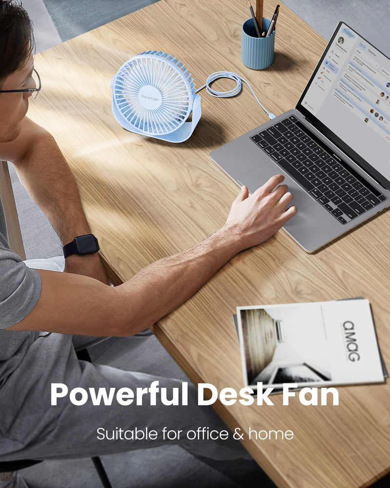 [Australia - AusPower] - Gaiatop USB Desk Fan, 3 Speeds Portable Small Fan with Strong Airflow, 5.5 Inch Quiet Table Fan, 90° Rotate Personal Cooling Fan For Bedroom Home Office Desktop Travel (Blue) Blue 