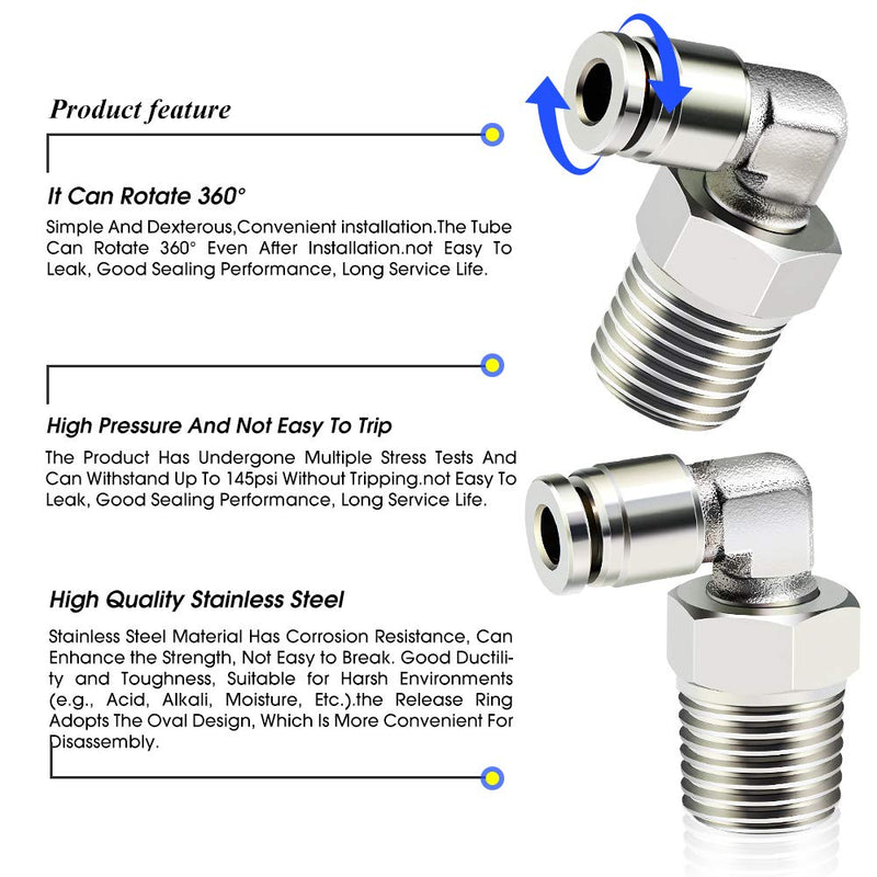[Australia - AusPower] - TAILONZ PNEUMATIC 304 Stainless Steel Male Elbow - 1/4 Inch Tube OD x 1/4 Inch NPT Thread Push to Connect Tube Fitting PL-1/4-N2 (Pack of 5) 1/4''OD 1/4''NPT 