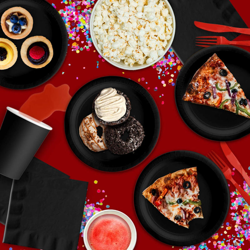 [Australia - AusPower] - Solid Black Birthday Party Supplies Set Plates Napkins Cups Tableware Kit for 16 