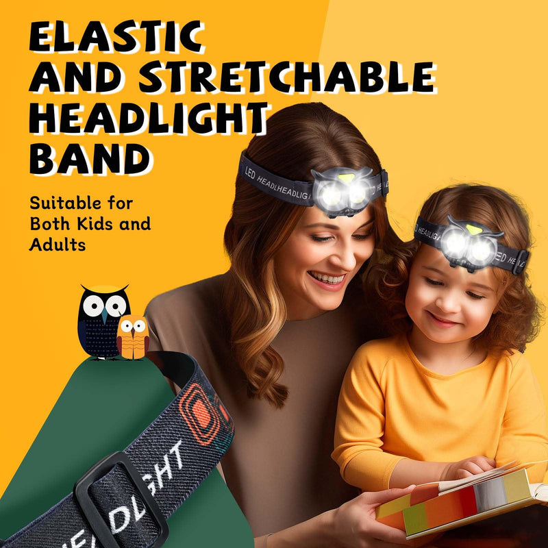 [Australia - AusPower] - unibrite LED Kids Headlamp, 2Pack COB Headlamp for Kids Boys Girls or Adults, Flashlight Headlamp Battery Powered Lightweight Headlight Ideal Gift for Camping, Birthday, Halloween, Christmas, New Year Black+Black 