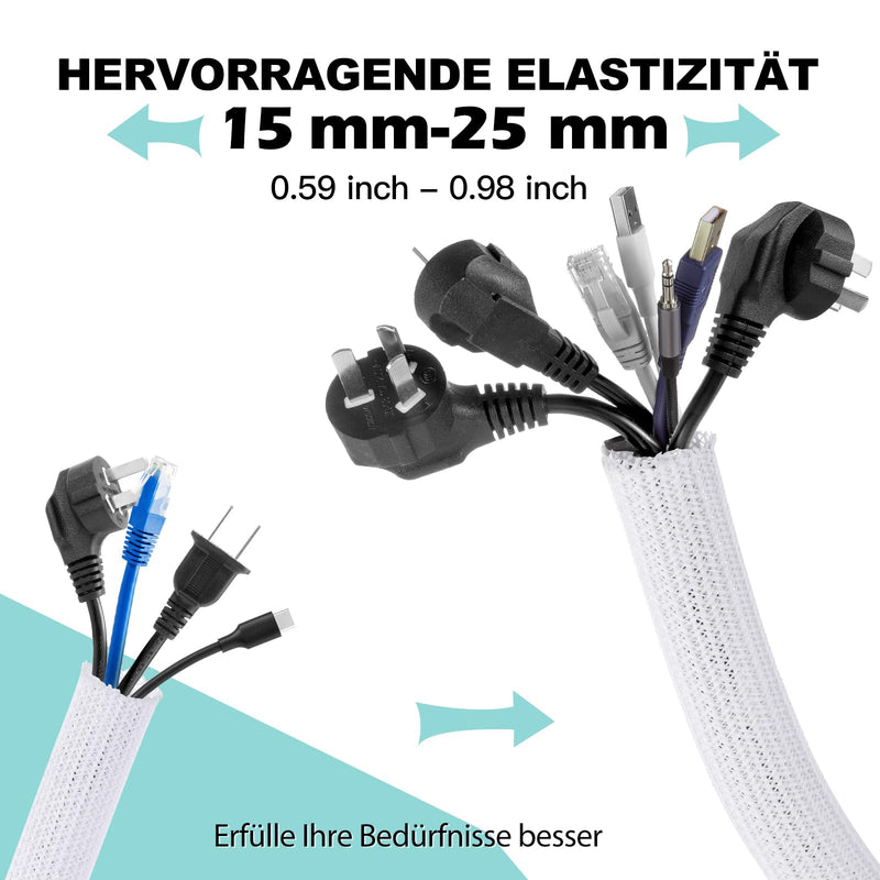 [Australia - AusPower] - AGPTEK Cable Management Sleeve Cover, 20ft - 1 inch Cord Management System for Desk PC TV Computer Projector Wires Protection and Organization, Home, Theater and Office, White 20ft - 1'' 