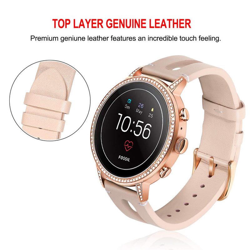 [Australia - AusPower] - TRUMiRR Watch Band for Fossil Women's Gen 4 Venture HR, 18mm Genuine Leather Watchband Stainless Steel Buckle Strap for Fossil Women's Gen 6 42mm / 5E 42mm / Charter HR / TicWatch C2 Rose Gold Pink 