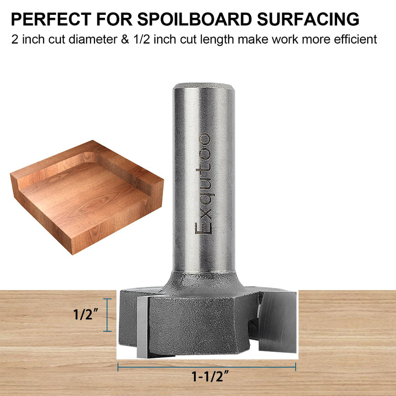 [Australia - AusPower] - Exqutoo 1/2" Shank 1-1/2 inch Cutting Diameter, 1/2 Height T Shape CNC Spoilboard Surfacing Router Bits, Wood Milling Cutter Planing Tool for Woodworking Tool 