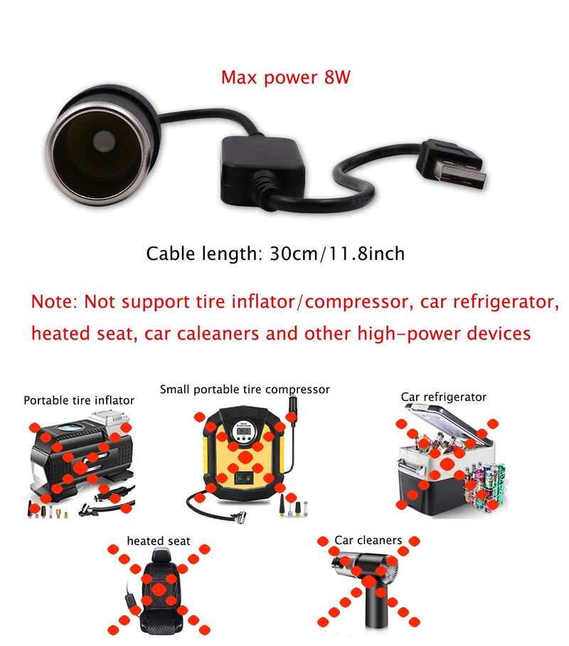 [Australia - AusPower] - WYMECT USB A Male to 12V Car Cigarette Lighter Socket Female Converter Cable (8W Max) Black 