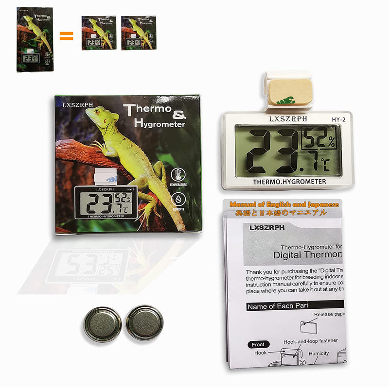 [Australia - AusPower] - GXSTWU Reptile Hygrometer Thermometer LCD Display Digital Reptile Tank Hygrometer Thermometer with Hook Temperature Humidity Meter Gauge for Reptile Tanks, Terrariums, Vivarium 2 packs 