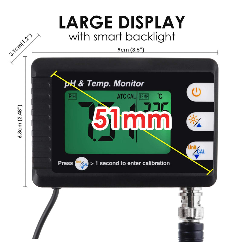 [Australia - AusPower] - Digital Combo pH & Temperature Meter, Aquarium Thermometer pH Monitor with Automatic Calibration Function for Fish Tank Hydroponics Aquaculture Laboratory 