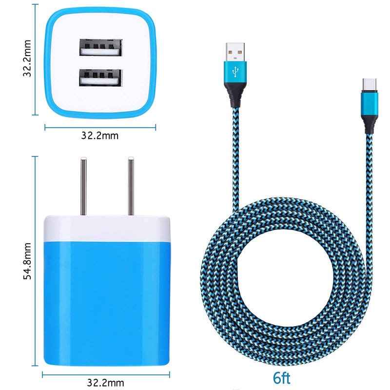 [Australia - AusPower] - USB Type C Charger with Plug Dual Port Wall Charger Phone Charging Block with 2 Pack 6Ft Fast Charging Type C Cords Compatible with Samsung Galaxy S21 S20 A51 Note 20, Google Pixel 4a/4XL, LG Stylo 6 Blue+Purple 