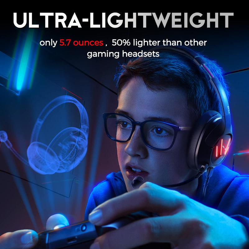 [Australia - AusPower] - Ultralight 160g/0.35lb USB Headset, Computer Headphones with Detachable Noise Cancelling Microphone, Lightweight Comfortable, 7.1 Surround Sound, Gaming Headphones for PC PS4 PS5 Xbox One Laptop 