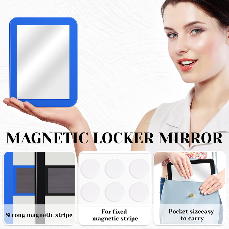 [Australia - AusPower] - 2 Pieces Magnetic Locker Mirror 5"x7" Locker Mirror with Waterproof Transparent Tape Rectangular Magnetic Mirror for Office Cabinet School Locker Bathroom Workshop Toolbox Refrigerator, Black and Blue 