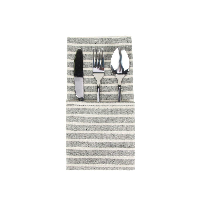 [Australia - AusPower] - INFEI Soft Broad Striped Linen Cotton Dinner Cloth Napkins - Set of 12 (17 x 17 inches) - for Events & Home Use (Black) Black 