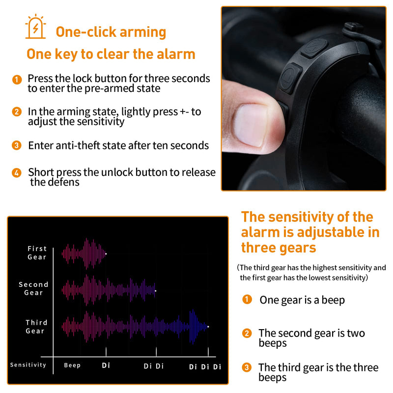 [Australia - AusPower] - Wind&Moon Electric Bike Horn Cycling Alarm Bell,Scooter Horn,Adjustable 80-130dB, IPX6 Waterproof Bike Alarm Bells Anti-Theft Vibration Alarm Ring for Mountain/Road Bike/Scooters, USB Rechargeable 