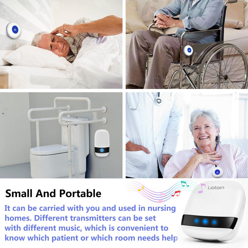 [Australia - AusPower] - LIOTOIN Caregiver Pager Wireless SOS Call Button Call Bell Personal Smart Alarm System Home/Elderly/Patient/Disabled/School 2 Transmitter 2 Plug-in Receiver (600+ft Operating Range) 