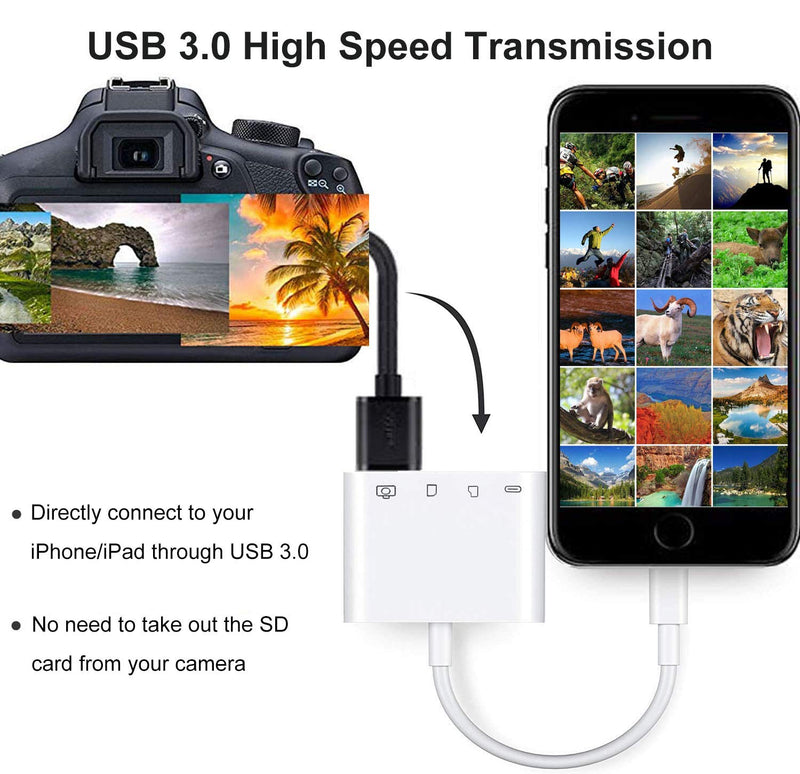 [Australia - AusPower] - SD Card Reader Micro SD Card Adapter 4 in 1 Trail Game Camera Card Viewer Reader 3.0 USB OTG Cable Compatible for iPhone iPad Plug and Play 