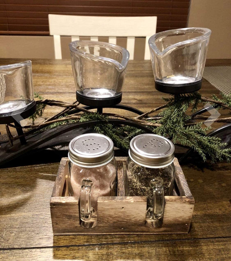 [Australia - AusPower] - Mason Jar Salt and Pepper Shakers Set with Wood Caddy, Easy to Clean & Refill for Farmhouse Kitchen Table, Rustic Home Decor and Gifts Clear 