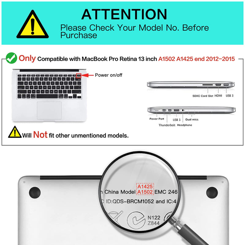 [Australia - AusPower] - MOSISO Case Only Compatible with MacBook Pro Retina 13 inch (Models: A1502 & A1425) (Older Version Release 2015 - end 2012), Plastic Hard Shell Case & Keyboard Cover & Screen Protector, Airy Blue 