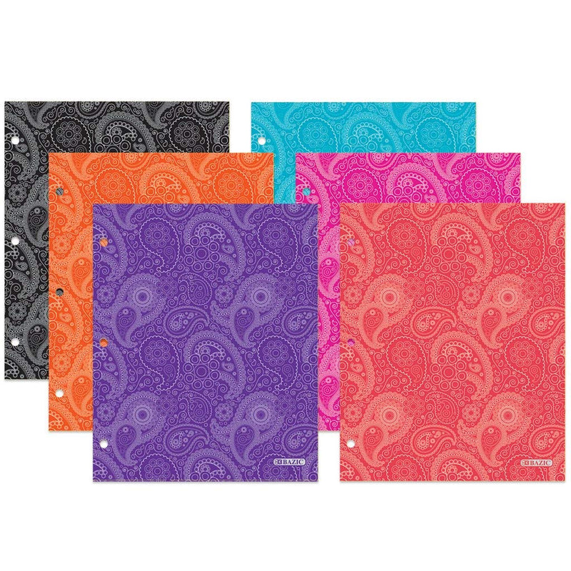 [Australia - AusPower] - Bazic Products Bright Colored Glossy Finish Laminated Paisley Design 2 Pocket Portfolios - Set of 4 Folders 